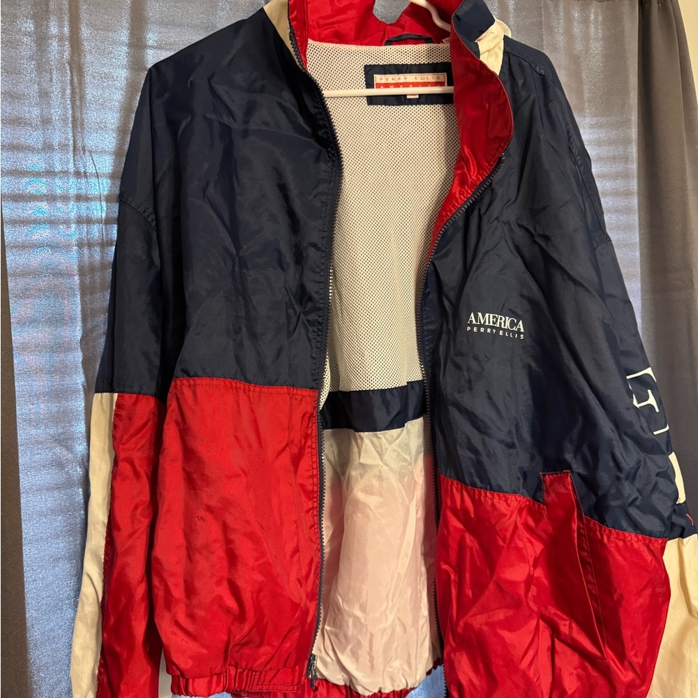 Vintage Perry Ellis America Theme Windbreaker/Rain jacket